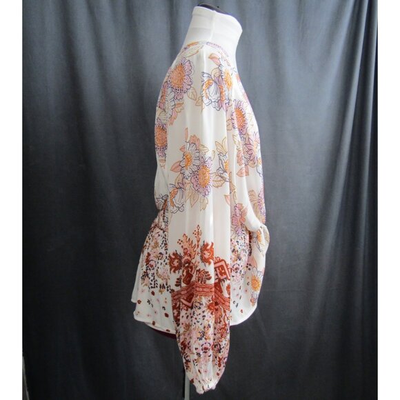 Free People Run Free Tunic Blouse Top Ivory Womens Size L Floral Boho Festival - Picture 8 of 14